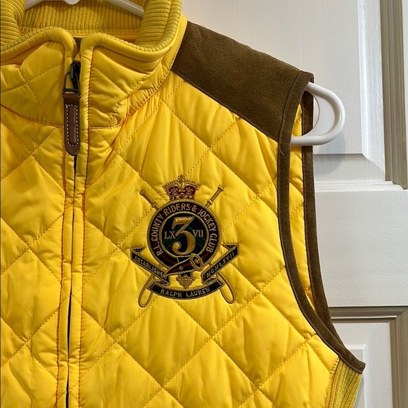 Ralph Lauren Sport Yellow Quilted Genuine Suede Vest with Crest Logo - Size M - Picture 3 of 16
